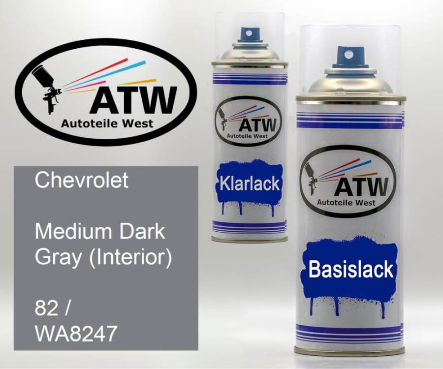Chevrolet, Medium Dark Gray (Interior), 82 / WA8247: 400ml Sprühdose + 400ml Klarlack - Set, von ATW Autoteile West.